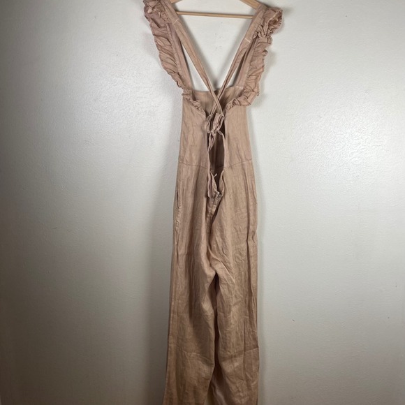 Blank NYC Pink Linen Blend Ruffle Strap Wide Leg Jumpsuit Overalls Small - Picture 6 of 10